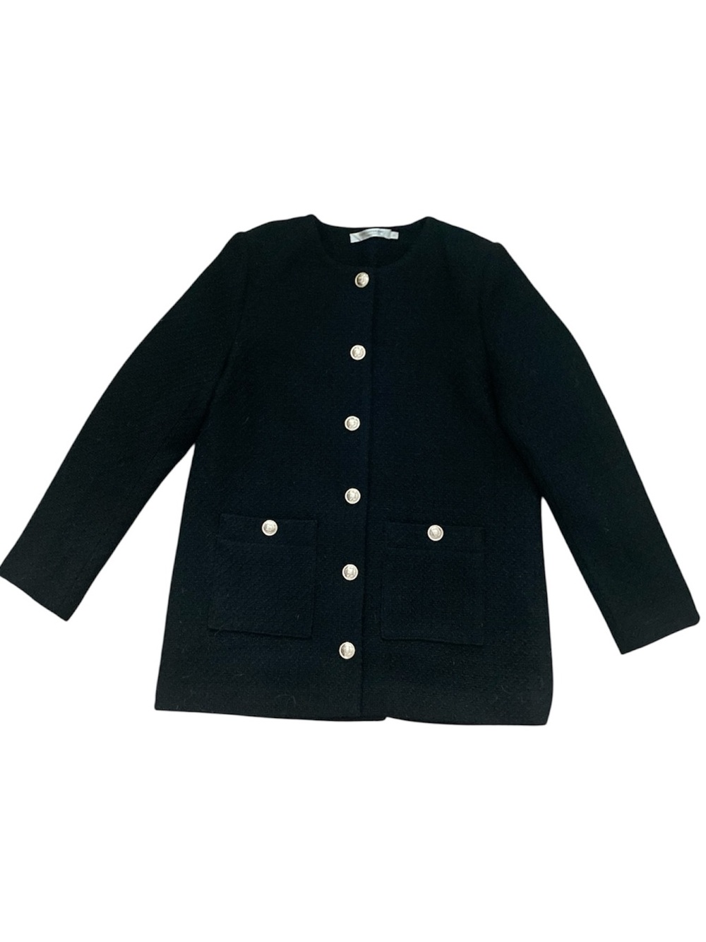 Simons Black Tweed Long Jacket Silver Buttons - Picture 2 of 6
